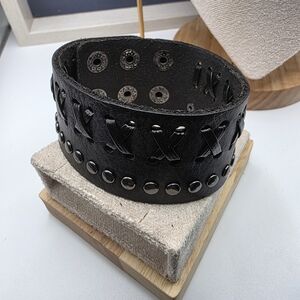 Black Studded Leather Bracelet (154)